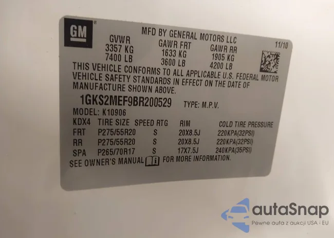 1GKS2MEF9BR200529: 41510106