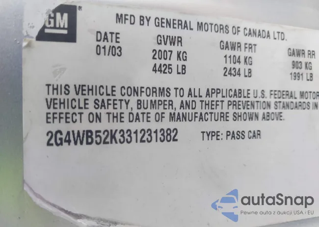 2G4WB52K331231382: 41513287