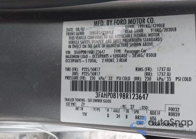 3FAHP08198R123647: 41518114