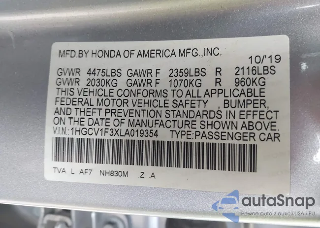 1HGCV1F3XLA019354: 41519862