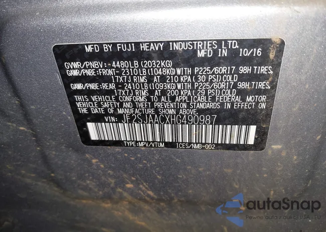 JF2SJAACXHG490987: 41519455