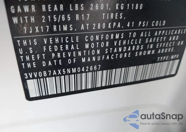 3VV0B7AX5NM042667: 41523101