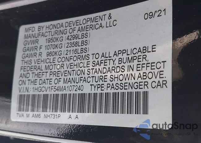 1HGCV1F54MA107240: 41523986