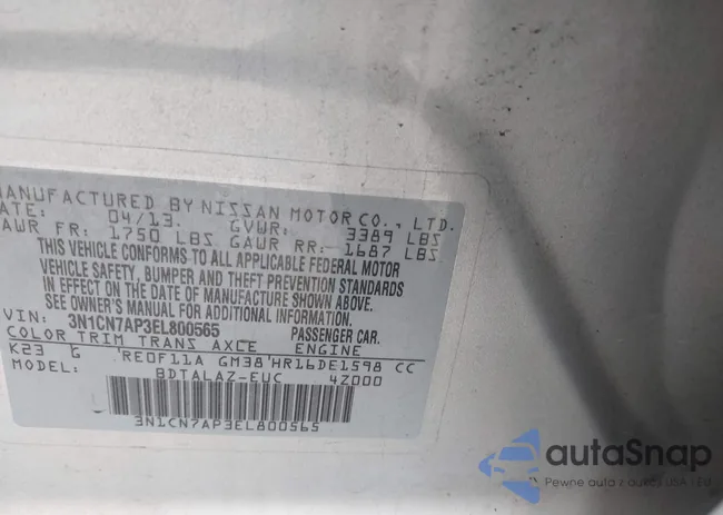 3N1CN7AP3EL800565: 41525337