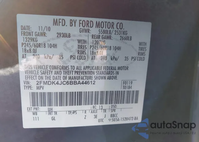 2FMDK4JC6BBA44612: 41525707