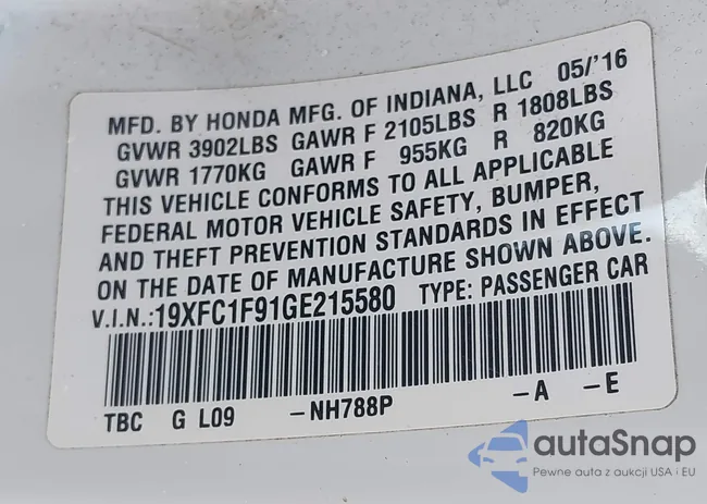 19XFC1F91GE215580: 41527981