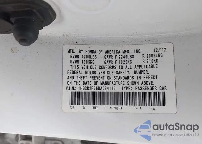 1HGCR2F36DA084116: 41530198