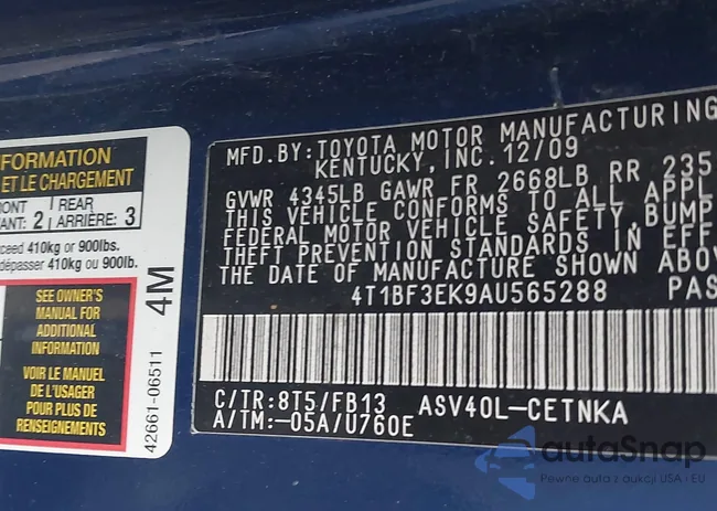 4T1BF3EK9AU565288: 41531500