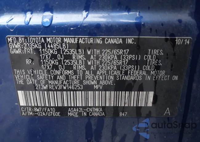 2T3WFREV3FW146253: 41534295