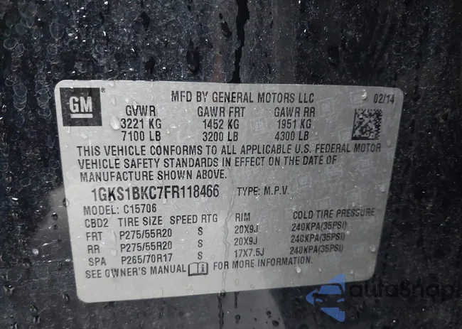 1GKS1BKC7FR118466: 41535654