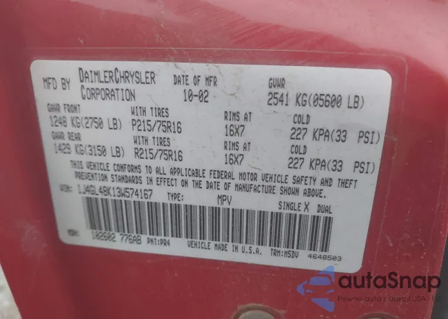 1J4GL48K13W574167: 41537792