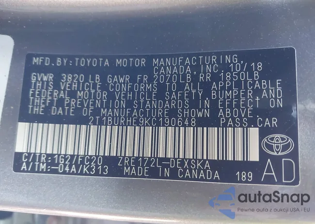 2T1BURHE9KC190648: 41537804