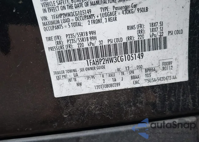 1FAHP2HW3CG105149: 41537687