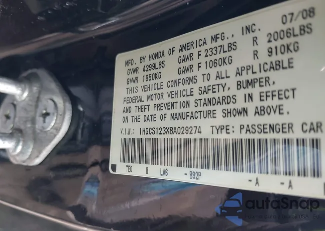 1HGCS123X8A029274: 41552674