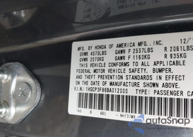 1HGCP3F86BA012000: 41562119