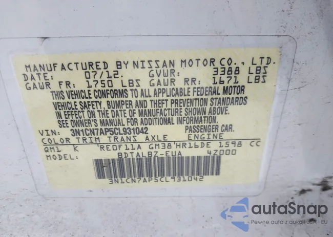 3N1CN7AP5CL931042: 41564067