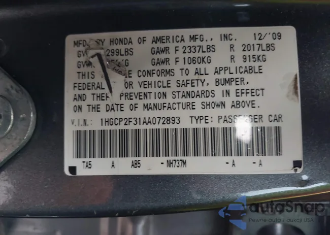 1HGCP2F31AA072893: 41563436