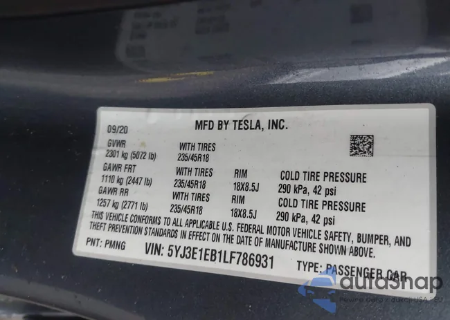 5YJ3E1EB1LF786931: 41565041