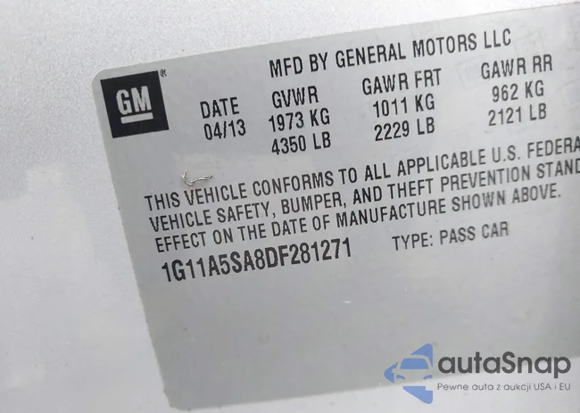 1G11A5SA8DF281271: 41565091