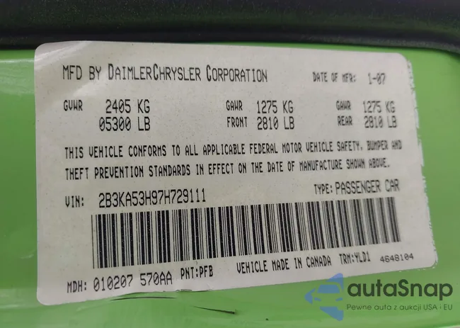 2B3KA53H97H729111: 41565874