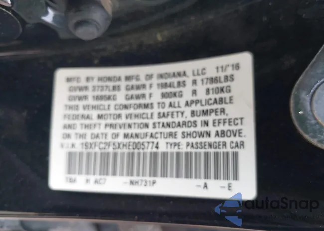 19XFC2F5XHE005774: 41566299