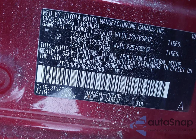 2T3G1RFV1RW494168: 41569153