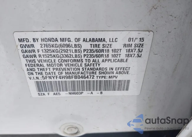 5FNYF4H98FB046472: 41570027