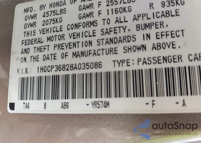 1HGCP36828A035086: 41577019