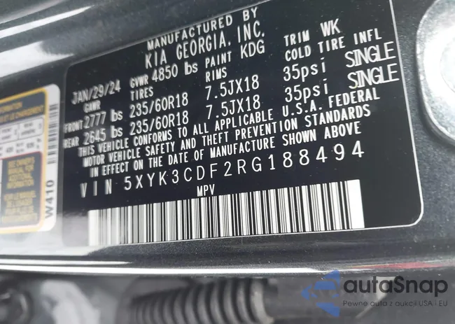 5XYK3CDF2RG188494: 41578089