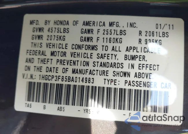 1HGCP3F85BA014983: 41580656