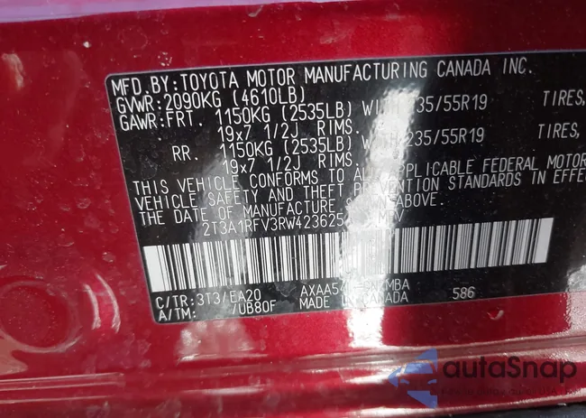 2T3A1RFV3RW423625: 41582681