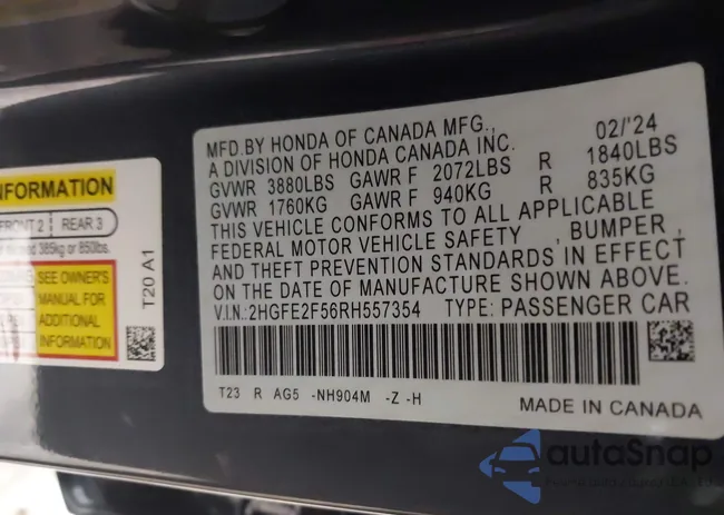 2HGFE2F56RH557354: 41582503