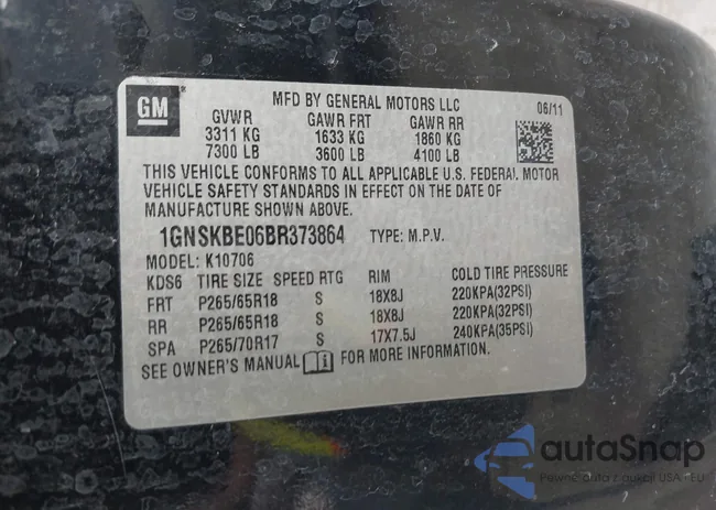 1GNSKBE06BR373864: 41583854