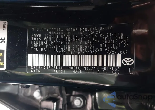 5YFB4MDE8RP180700: 41591063