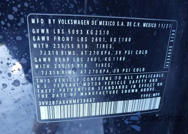 3VV2B7AX4NM036657: 41591503