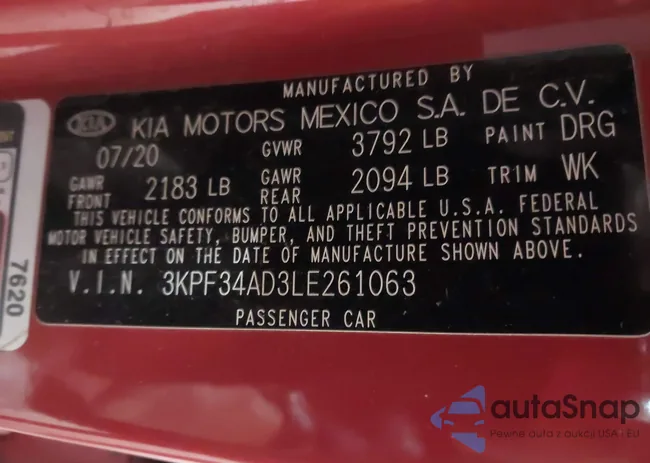 3KPF34AD3LE261063: 41591603