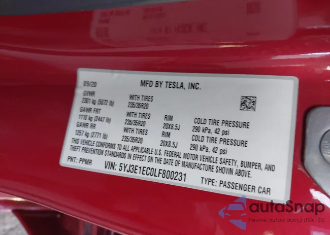 5YJ3E1EC0LF800231: 41593648