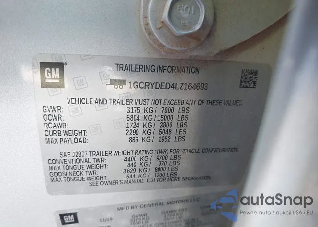 1GCRYDED4LZ164693: 41593886