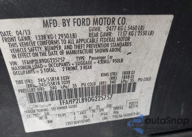 1FAHP2L89DG225757: 41593476