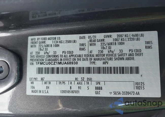 1FMCU0CZ1MUA68930: 41595477