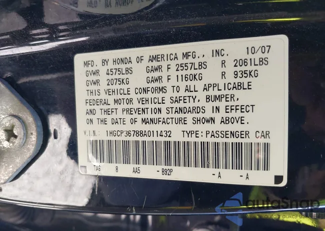 1HGCP36788A011432: 41596837