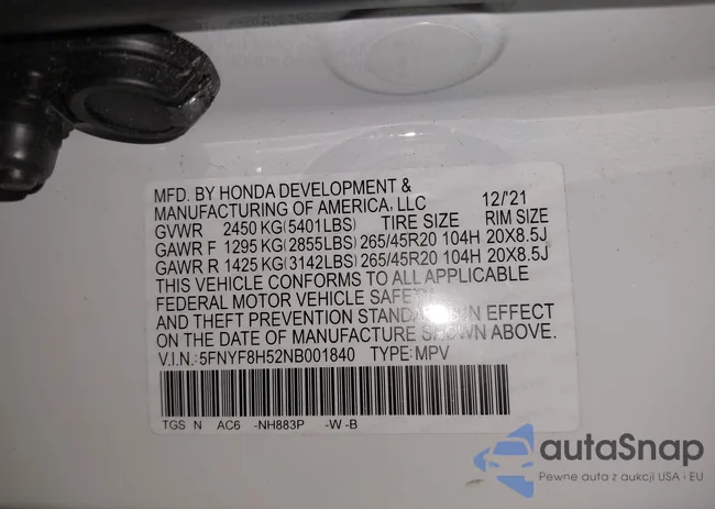 5FNYF8H52NB001840: 41598646