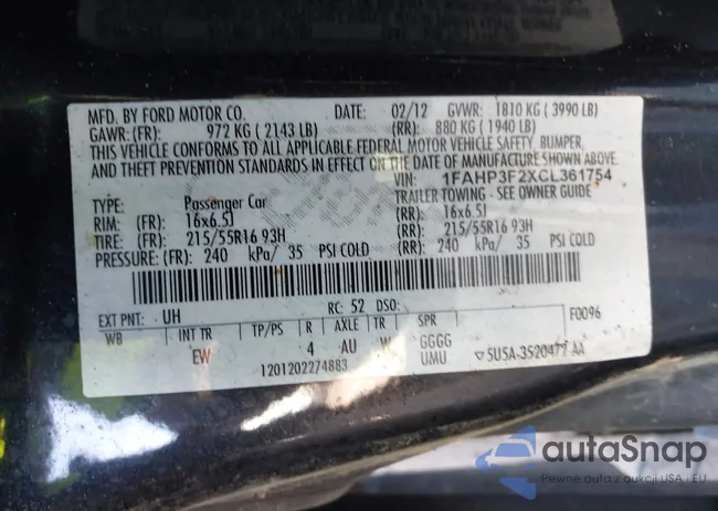 1FAHP3F2XCL361754: 41601793