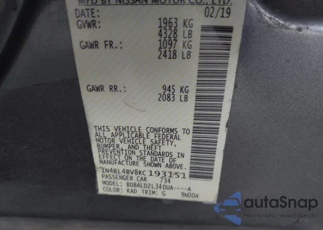 1N4BL4BV8KC193151: 41601333