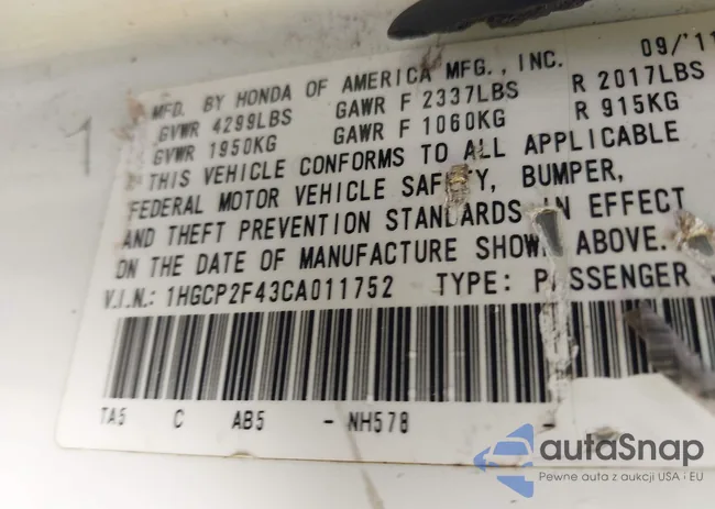 1HGCP2F43CA011752: 41601353