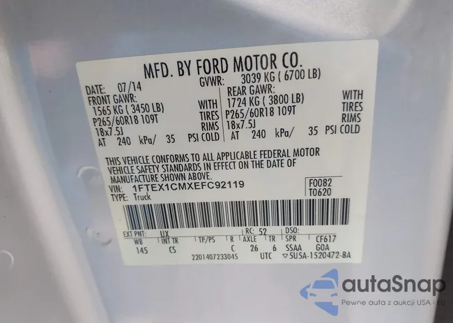 1FTEX1CMXEFC92119: 41605366