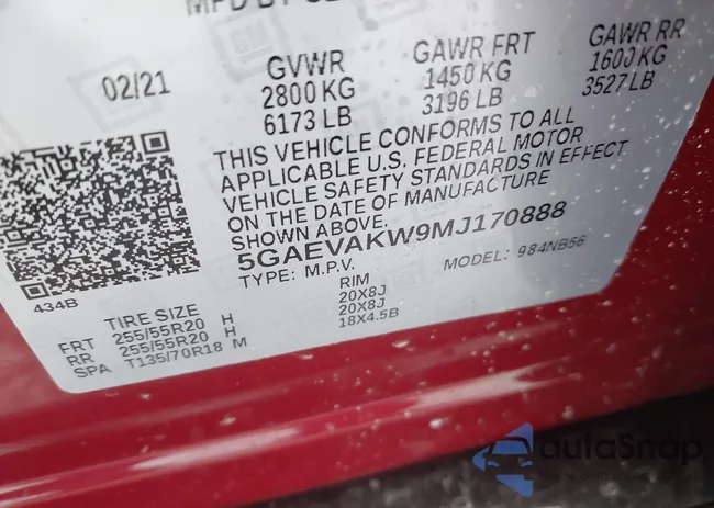 5GAEVAKW9MJ170888: 41606830