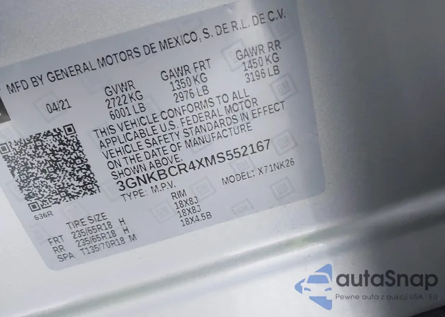 3GNKBCR4XMS552167: 41610063