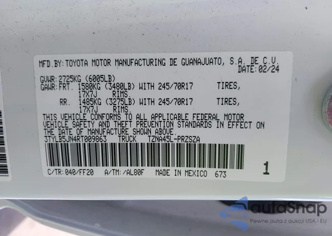 3TYLB5JN4RT009863: 41610115