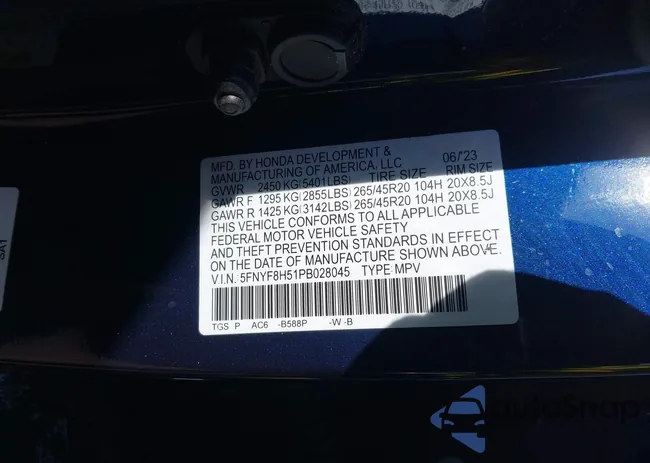 5FNYF8H51PB028045: 41609342